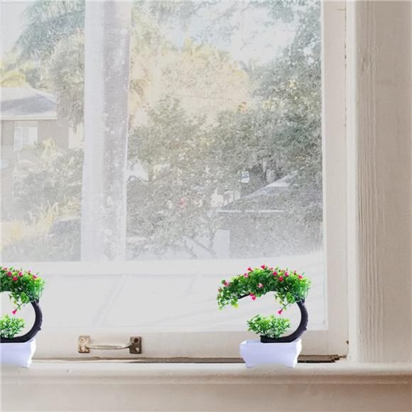 Artificial BonsaiTree Faux Potted Plant with White Pot-Mini-8Inch Tall(Rose Red) - Picture 3 of 7